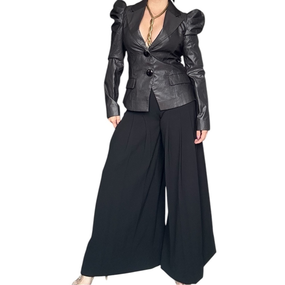 Only - Black Faux Leather Blazer Puff Shoulder Structured Small